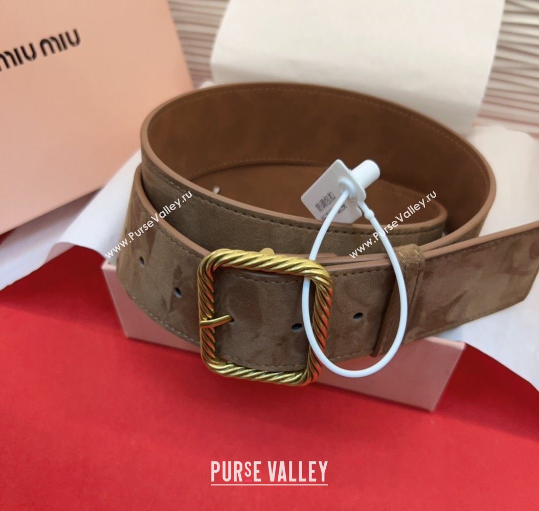 Miu Miu Wide Belt 5cm in Suede and Calfskin Leather Beige 2025 MM26010403 (99-260104044)