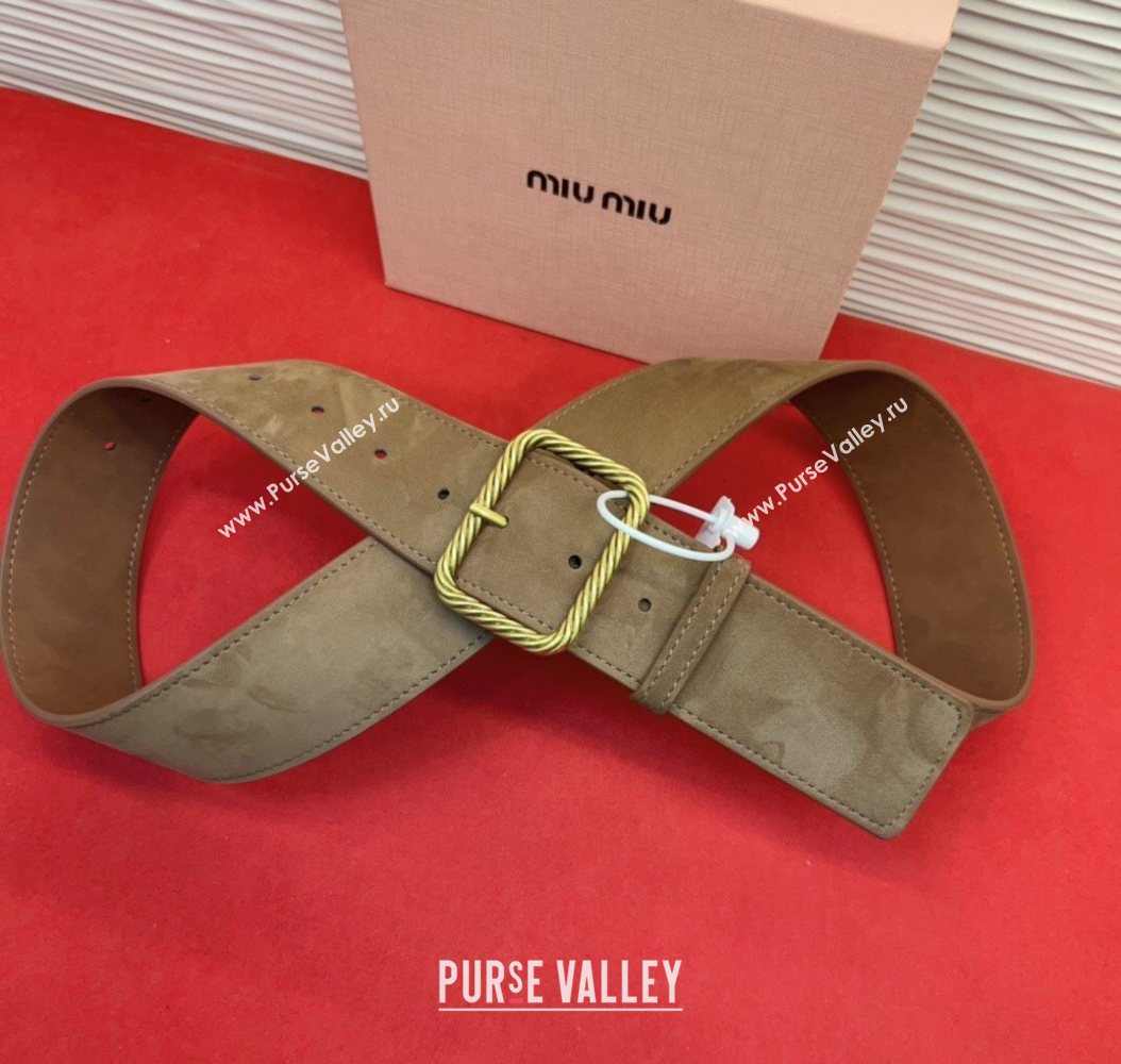 Miu Miu Wide Belt 5cm in Suede and Calfskin Leather Beige 2025 MM26010403 (99-260104044)