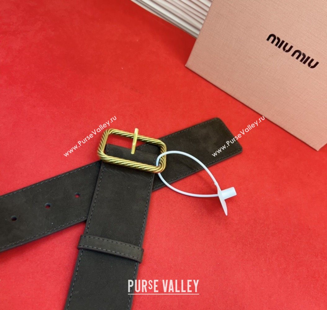Miu Miu Wide Belt 5cm in Suede and Calfskin Leather Dark Brown 2025 MM26010403 (99-260104045)