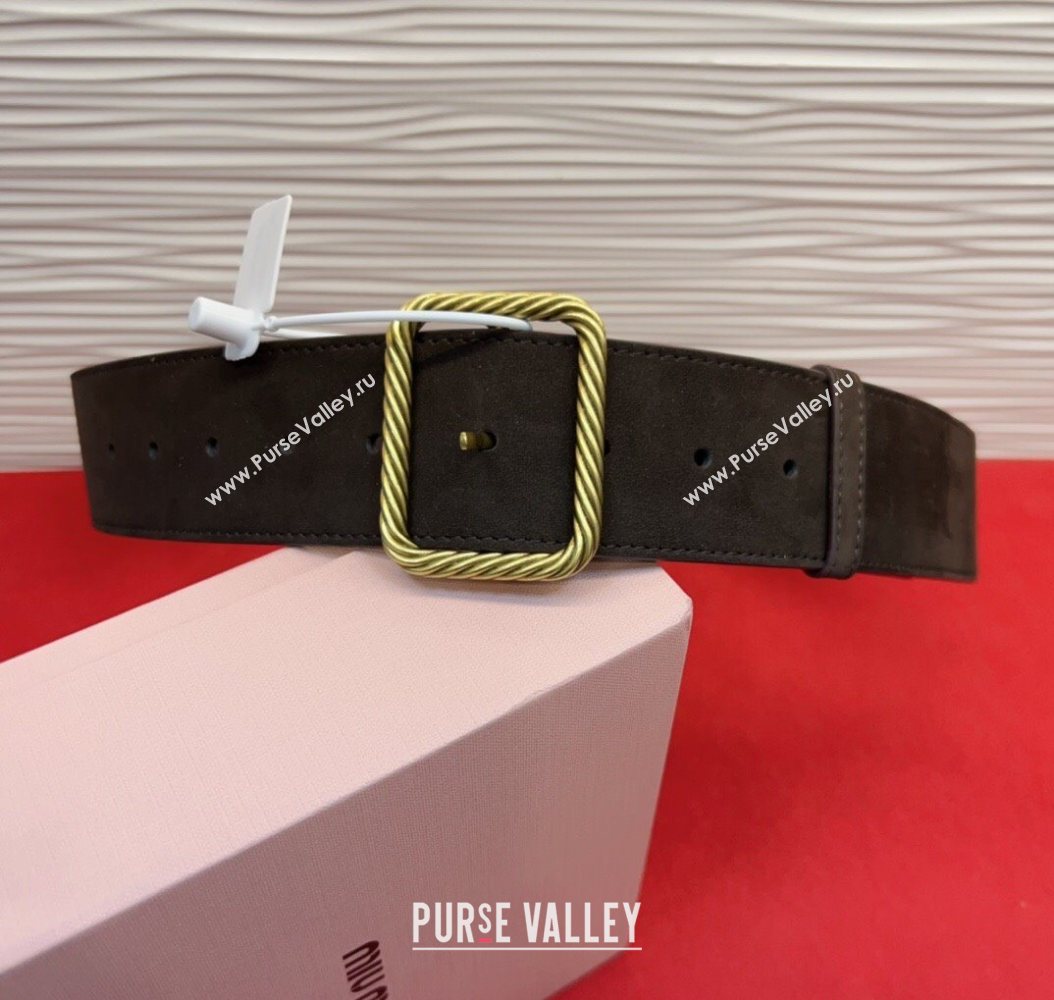 Miu Miu Wide Belt 5cm in Suede and Calfskin Leather Dark Brown 2025 MM26010403 (99-260104045)