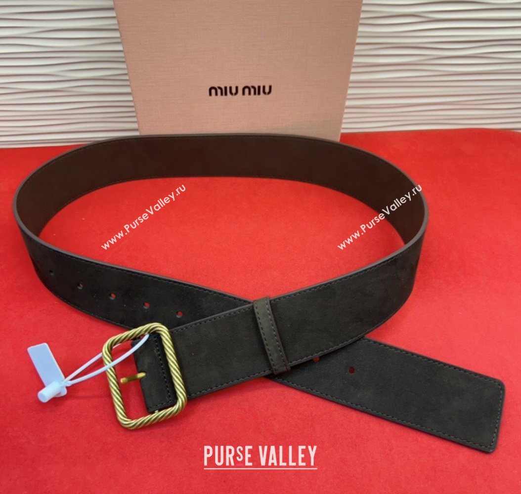 Miu Miu Wide Belt 5cm in Suede and Calfskin Leather Dark Brown 2025 MM26010403 (99-260104045)