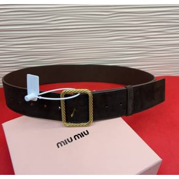 Miu Miu Wide Belt 5cm in Suede and Calfskin Leather Dark Brown 2025 MM26010403 (99-260104045)