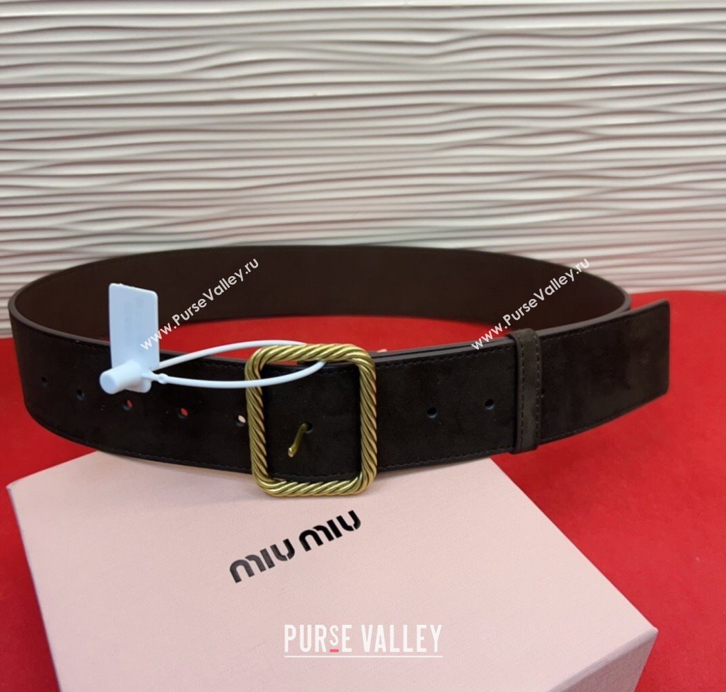 Miu Miu Wide Belt 5cm in Suede and Calfskin Leather Dark Brown 2025 MM26010403 (99-260104045)
