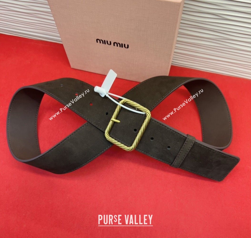 Miu Miu Wide Belt 5cm in Suede and Calfskin Leather Dark Brown 2025 MM26010403 (99-260104045)