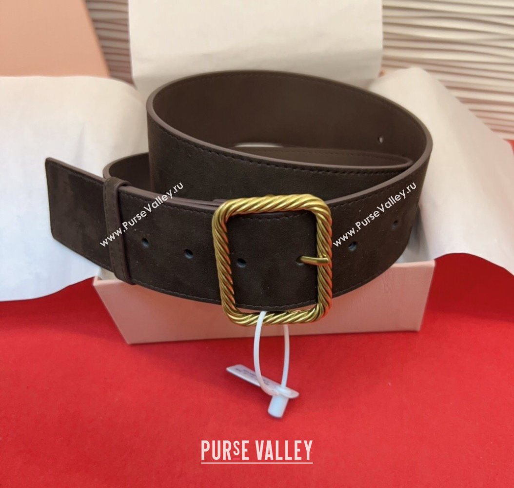 Miu Miu Wide Belt 5cm in Suede and Calfskin Leather Dark Brown 2025 MM26010403 (99-260104045)