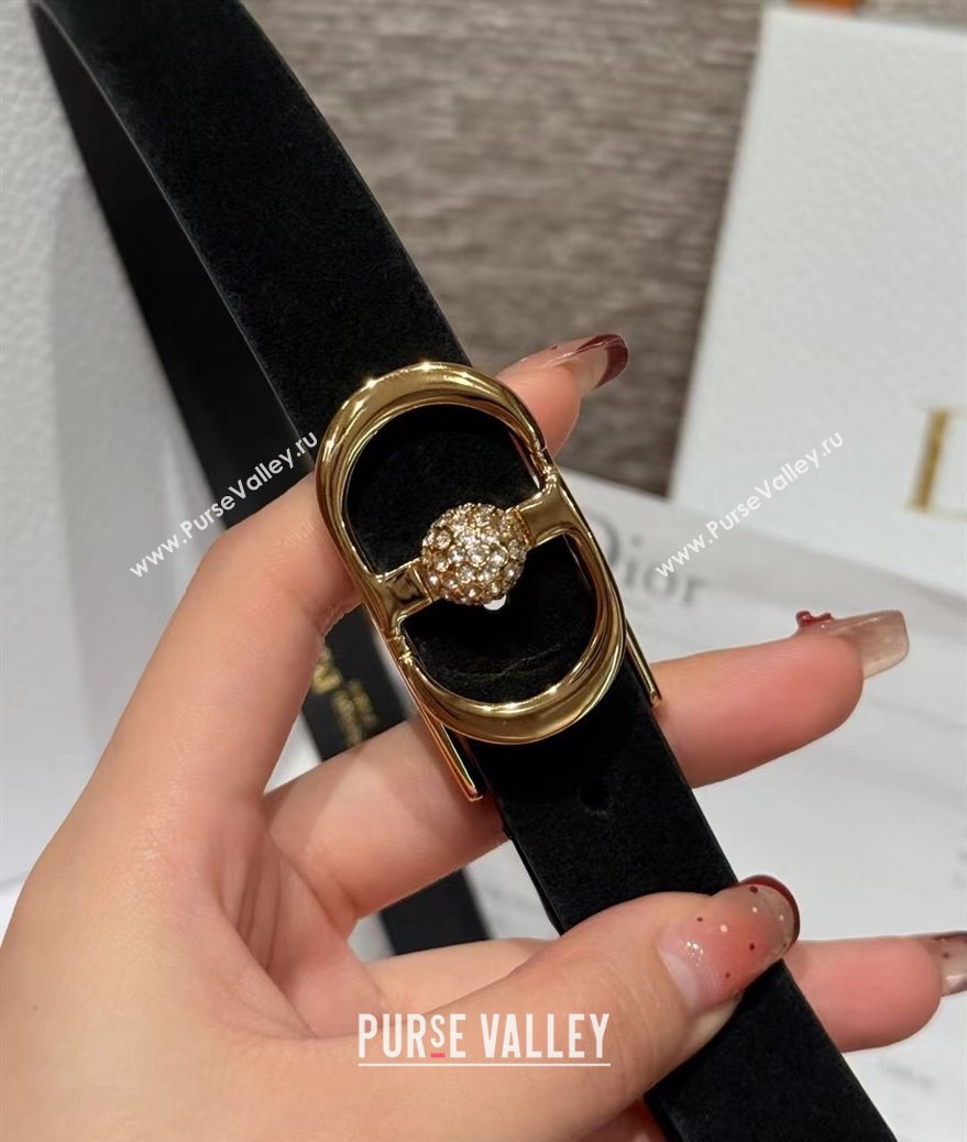Dior Suede and Leather Belt 2cm with Strass CD Buckle Black/Gold 2025 1231 (99-251231143)
