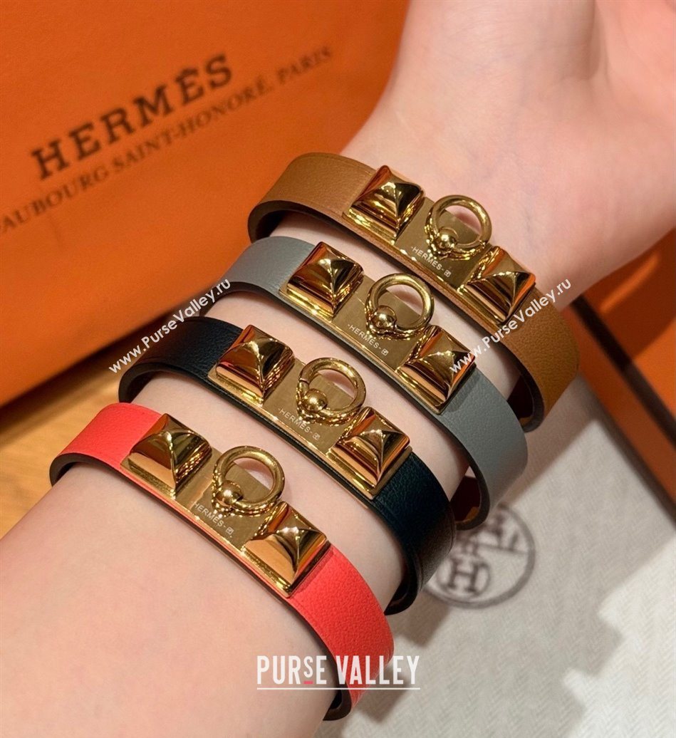 Hermes Rivale Mini bracelet 7 in Swift Leather and Studs Black 2025 HS010407 (99-260104136)