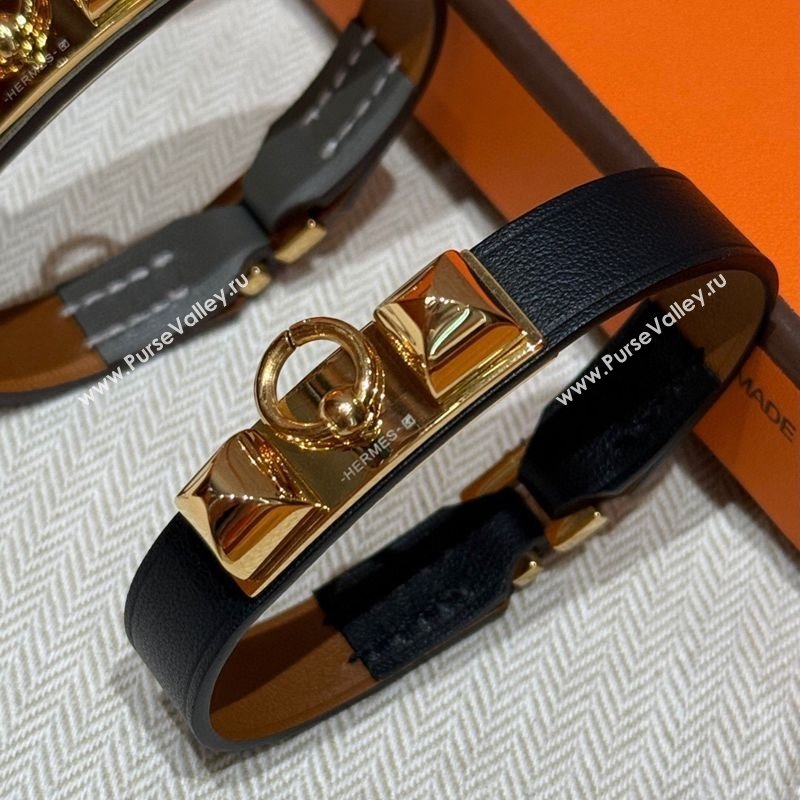 Hermes Rivale Mini bracelet 7 in Swift Leather and Studs Black 2025 HS010407 (99-260104136)