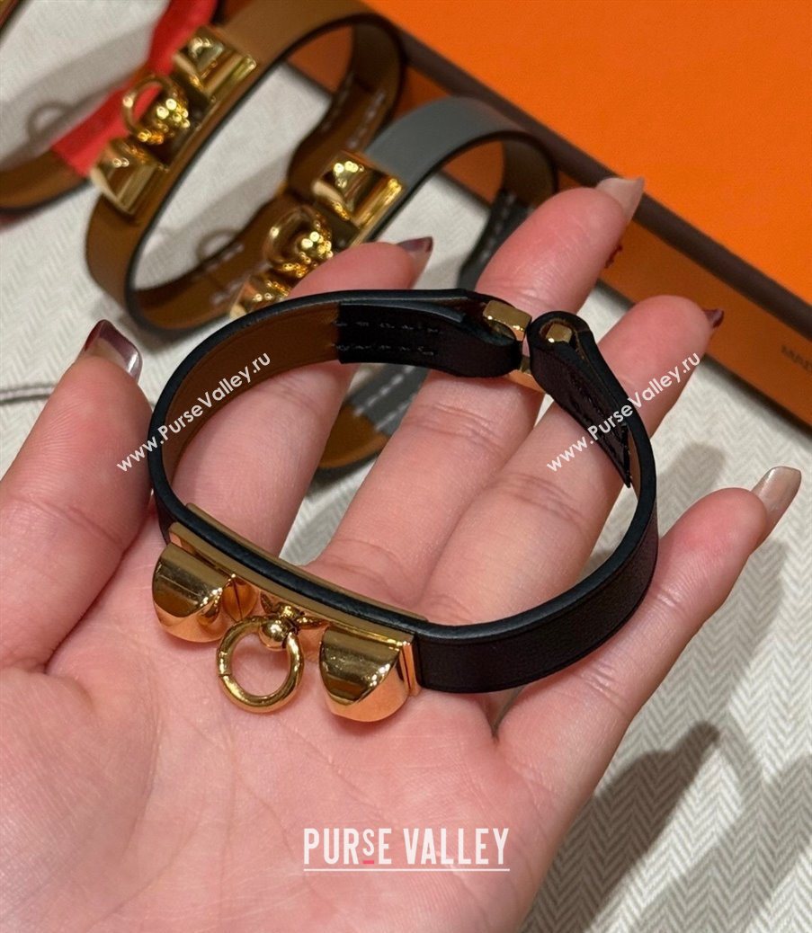 Hermes Rivale Mini bracelet 7 in Swift Leather and Studs Black 2025 HS010407 (99-260104136)