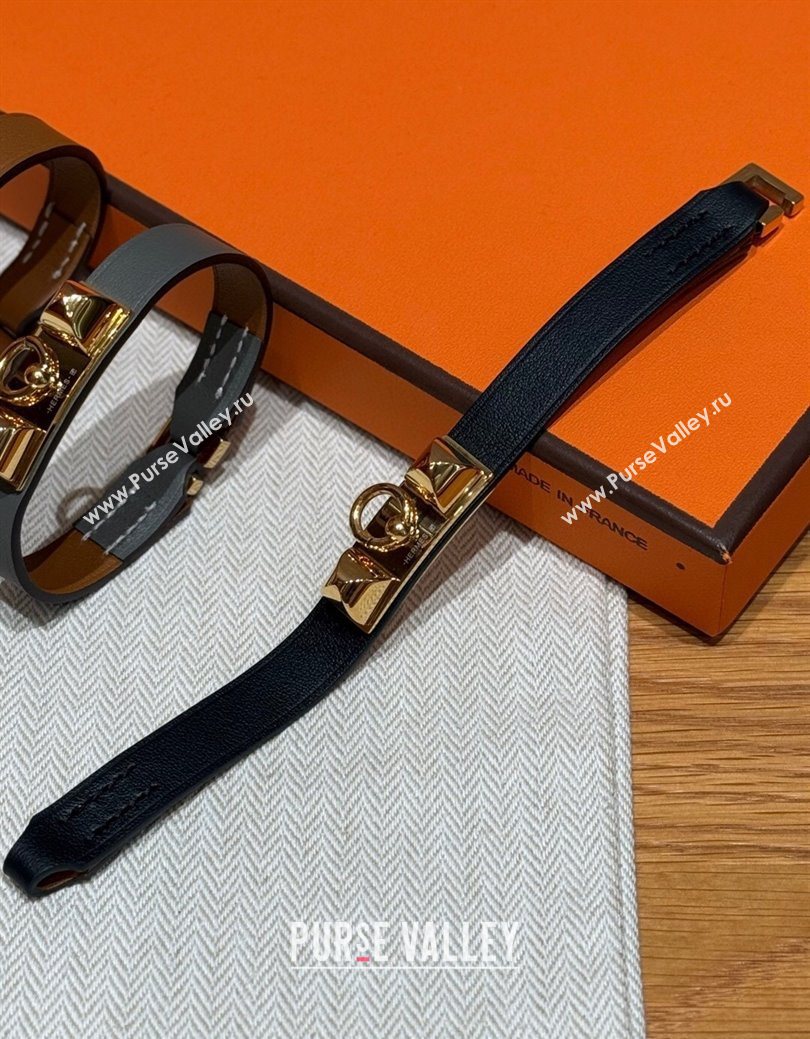 Hermes Rivale Mini bracelet 7 in Swift Leather and Studs Black 2025 HS010407 (99-260104136)