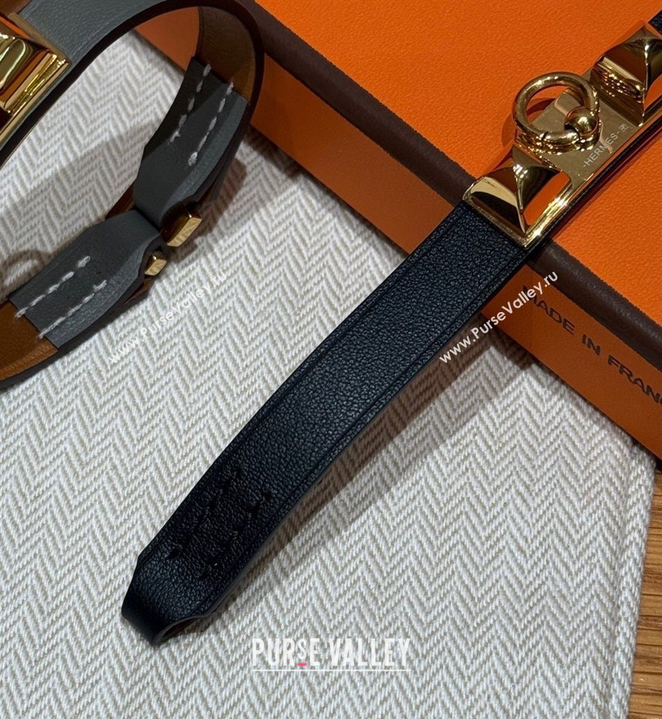 Hermes Rivale Mini bracelet 7 in Swift Leather and Studs Black 2025 HS010407 (99-260104136)