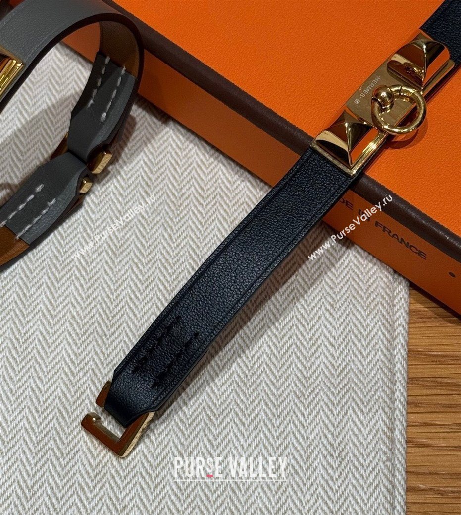 Hermes Rivale Mini bracelet 7 in Swift Leather and Studs Black 2025 HS010407 (99-260104136)
