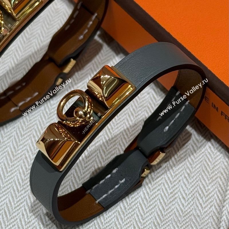 Hermes Rivale Mini bracelet 7 in Swift Leather and Studs Grey 2025 HS010407 (99-260104137)