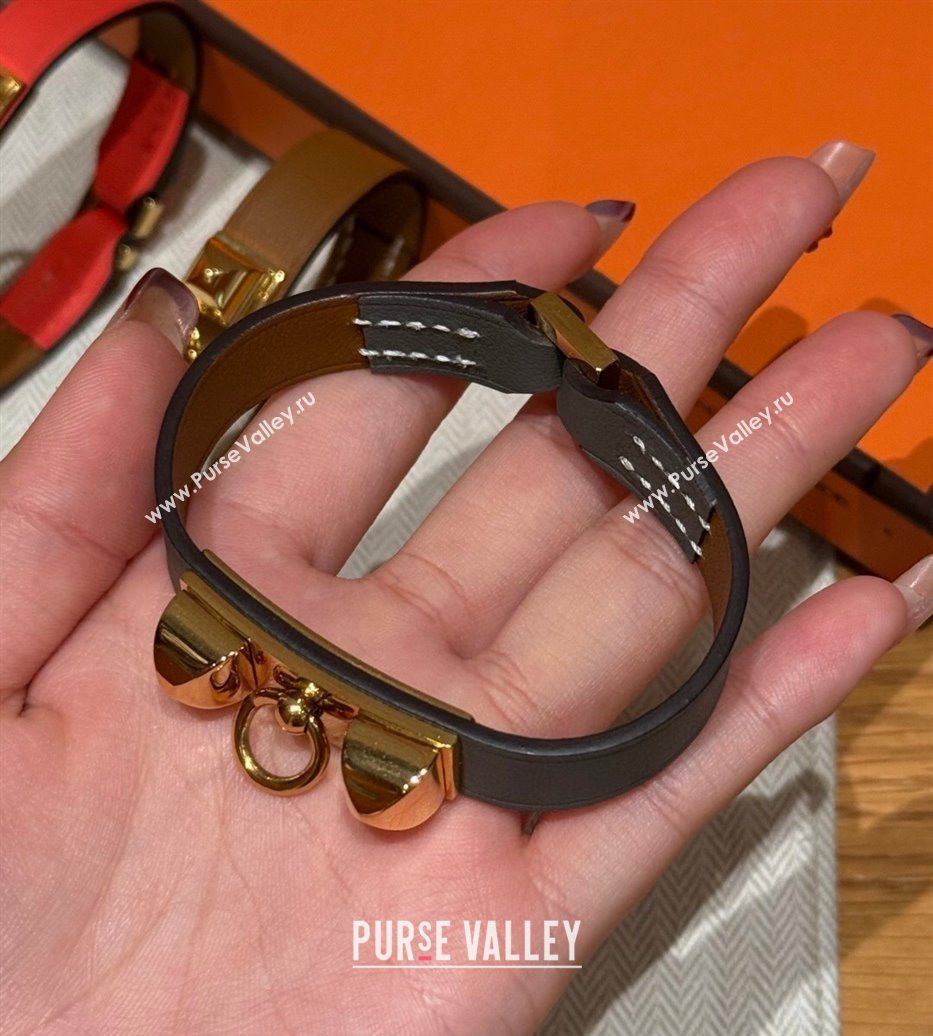 Hermes Rivale Mini bracelet 7 in Swift Leather and Studs Grey 2025 HS010407 (99-260104137)