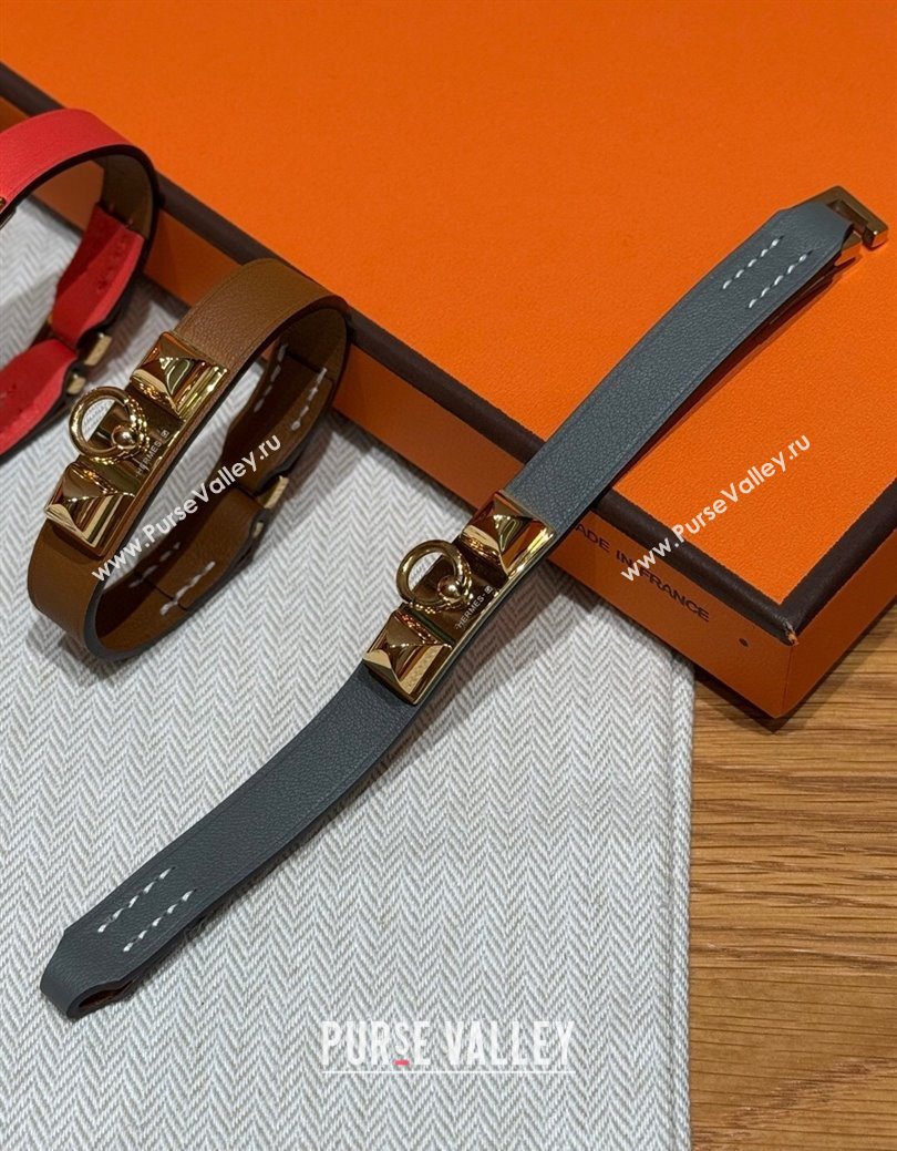 Hermes Rivale Mini bracelet 7 in Swift Leather and Studs Grey 2025 HS010407 (99-260104137)