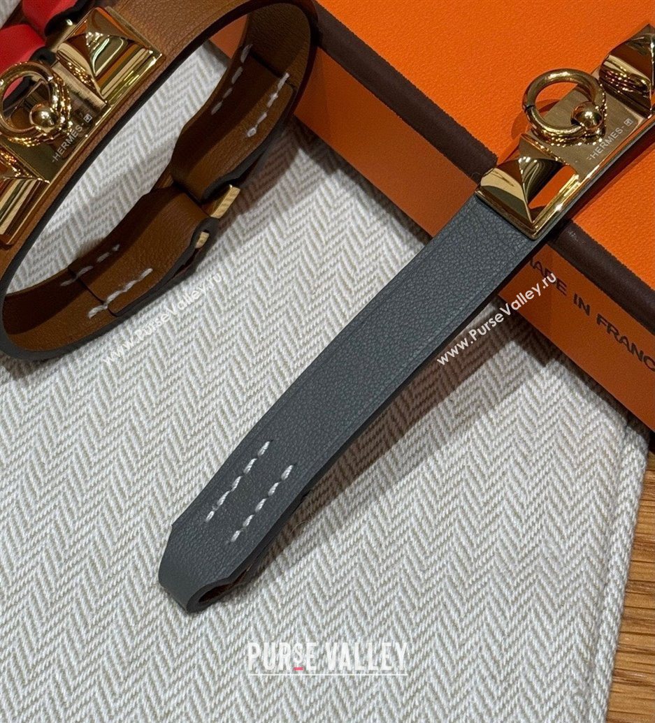 Hermes Rivale Mini bracelet 7 in Swift Leather and Studs Grey 2025 HS010407 (99-260104137)