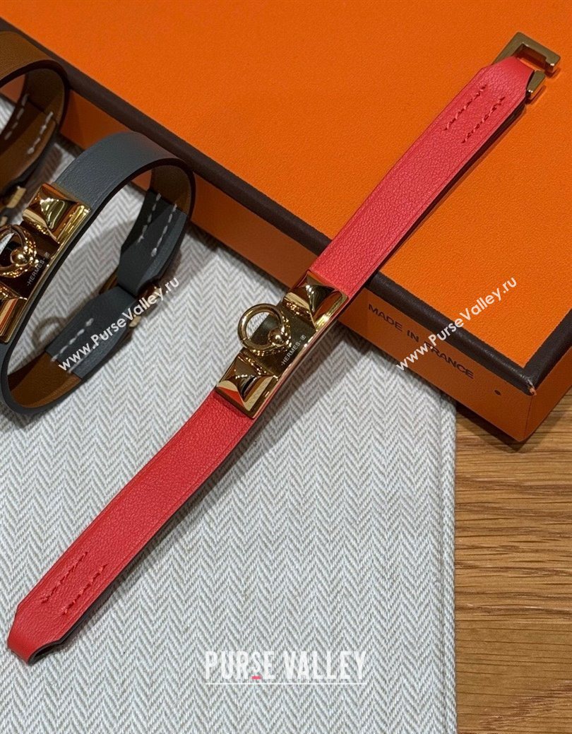 Hermes Rivale Mini bracelet 7 in Swift Leather and Studs Pink 2025 HS010407 (99-260104138)