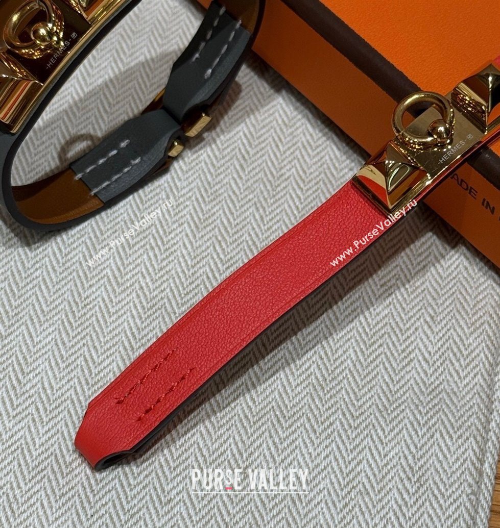 Hermes Rivale Mini bracelet 7 in Swift Leather and Studs Pink 2025 HS010407 (99-260104138)