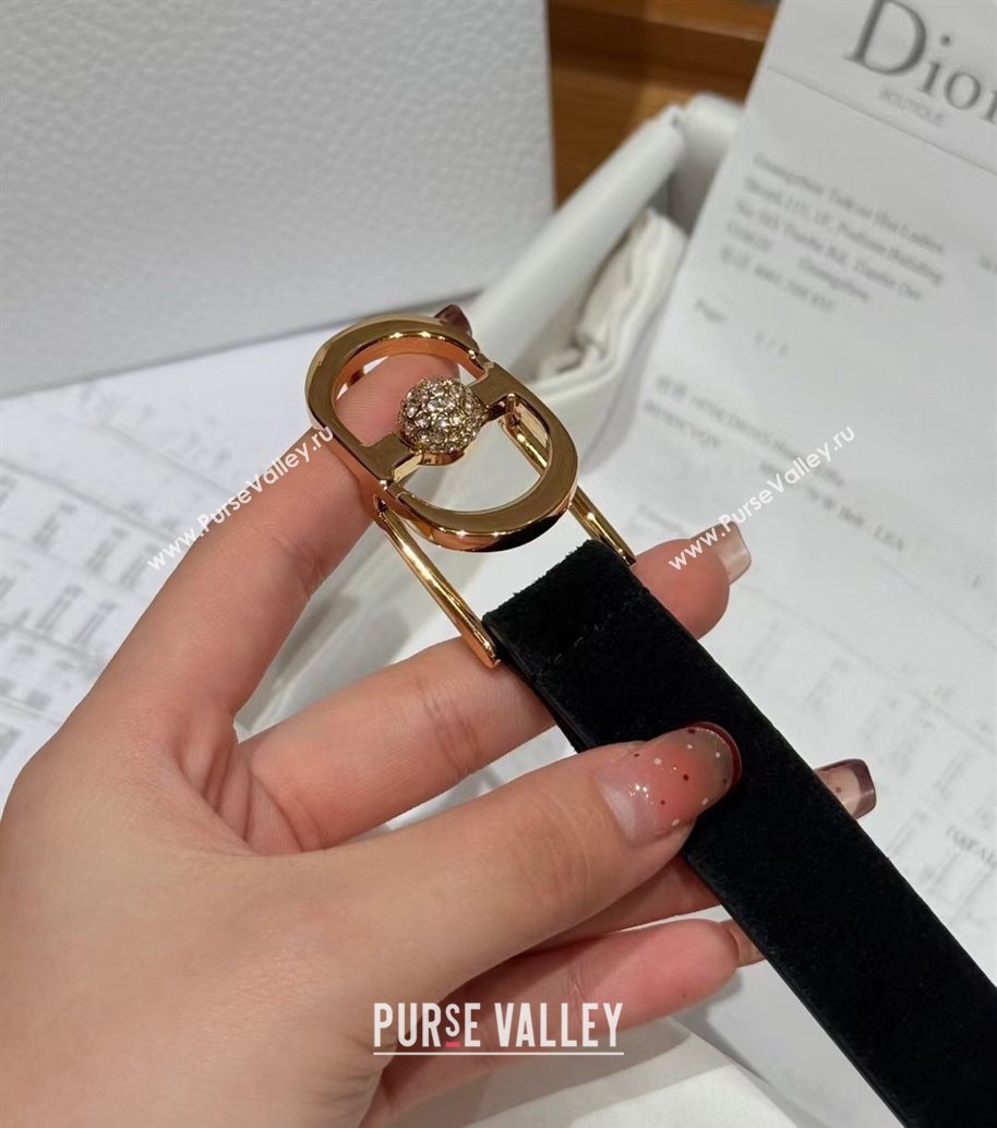 Dior Suede and Leather Belt 2cm with Strass CD Buckle Black/Gold 2025 1231 (99-251231143)