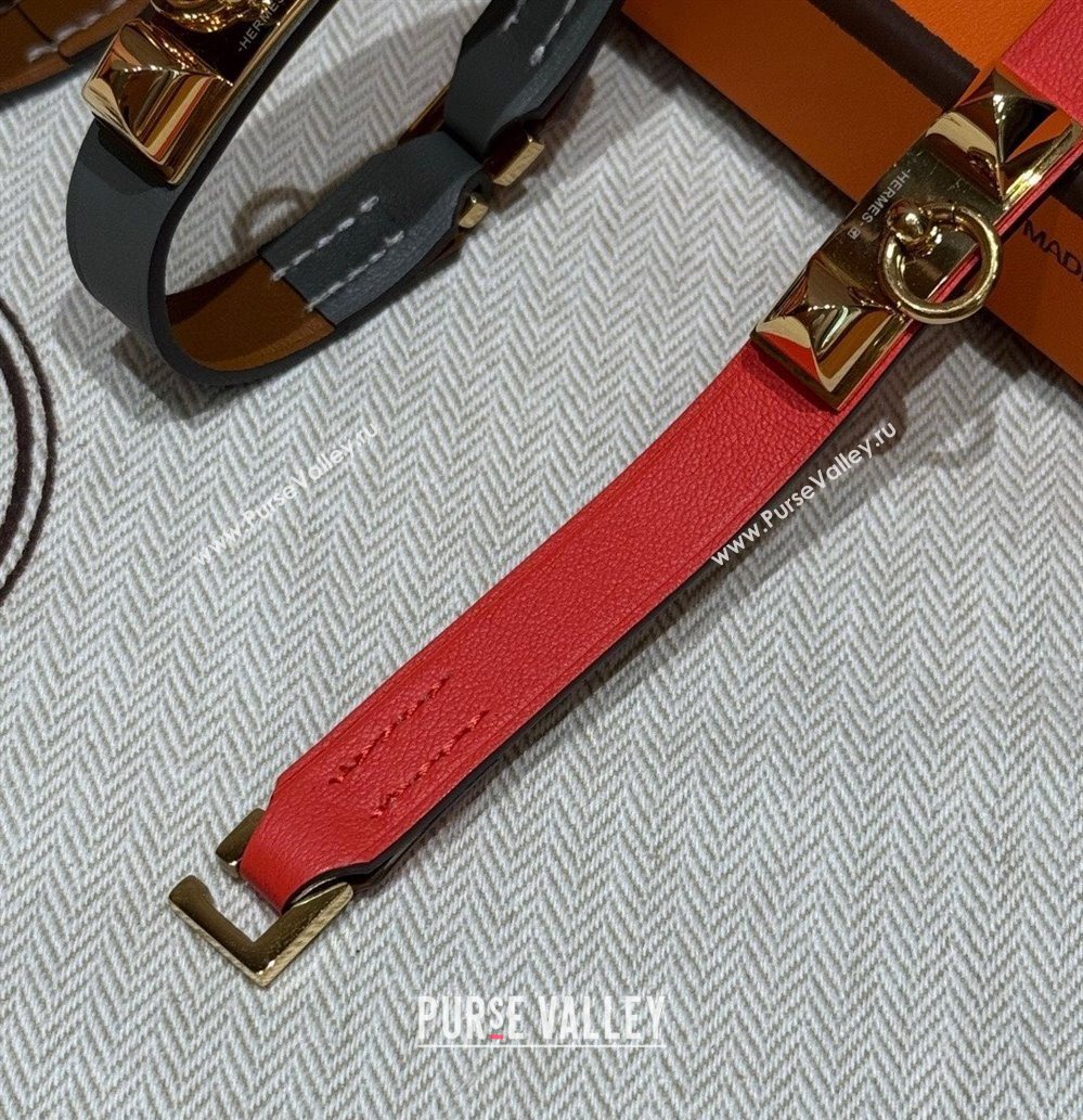 Hermes Rivale Mini bracelet 7 in Swift Leather and Studs Pink 2025 HS010407 (99-260104138)