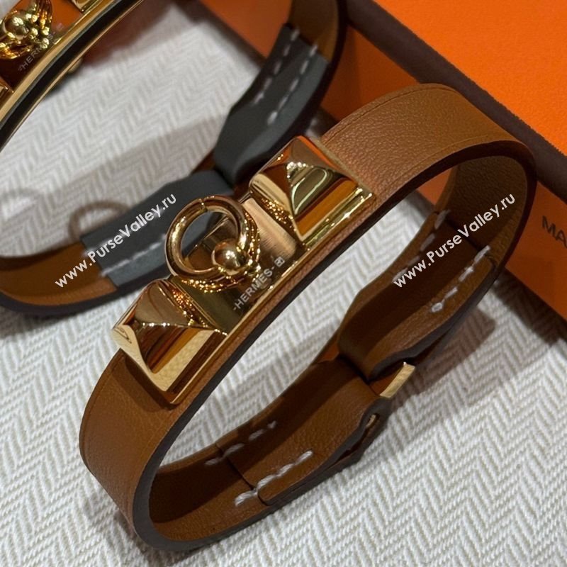 Hermes Rivale Mini bracelet 7 in Swift Leather and Studs Brown 2025 HS010407 (99-260104139)
