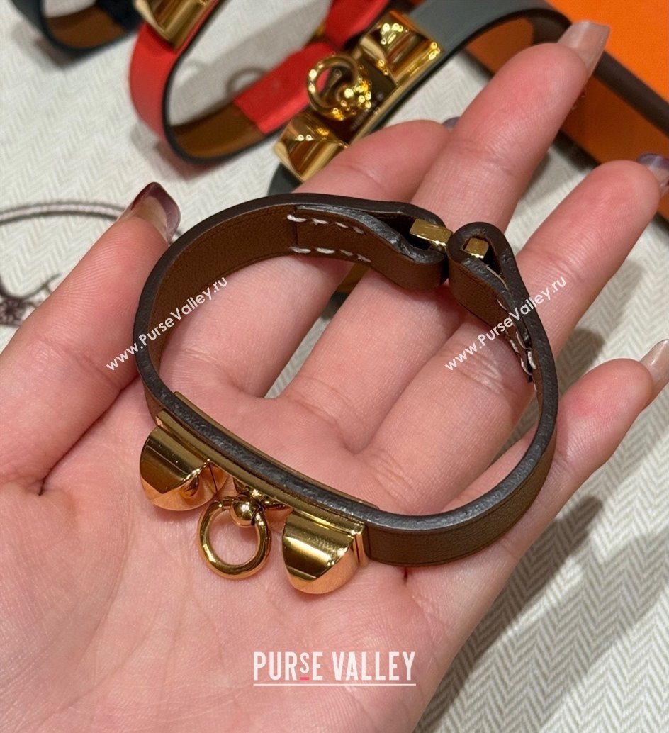 Hermes Rivale Mini bracelet 7 in Swift Leather and Studs Brown 2025 HS010407 (99-260104139)