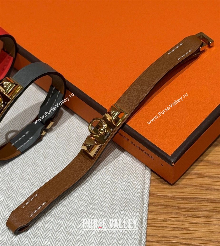 Hermes Rivale Mini bracelet 7 in Swift Leather and Studs Brown 2025 HS010407 (99-260104139)