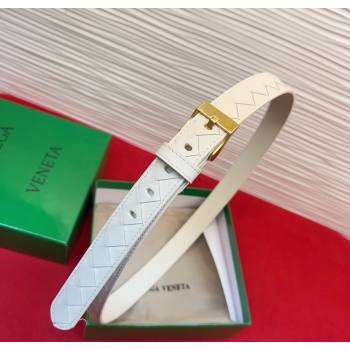 Bottega Veneta Intrecciato Leather Belt 2cm with Pin Buckle White/Gold 2025 BV26010404 (99-260104071)