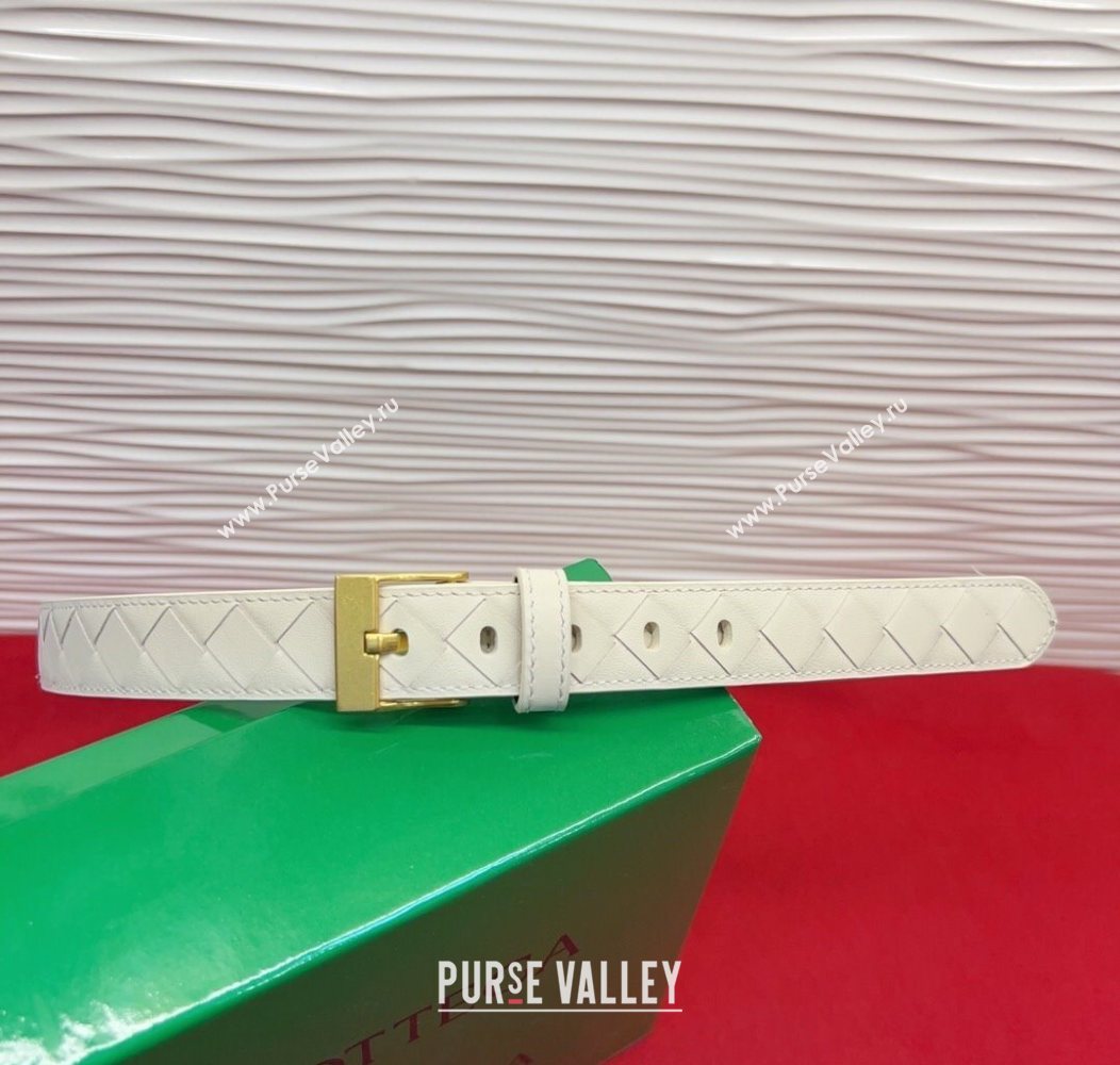 Bottega Veneta Intrecciato Leather Belt 2cm with Pin Buckle White/Gold 2025 BV26010404 (99-260104071)