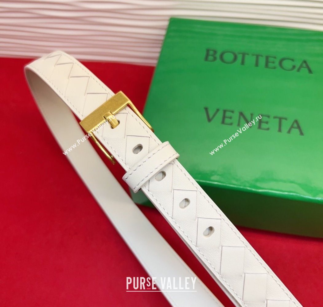 Bottega Veneta Intrecciato Leather Belt 2cm with Pin Buckle White/Gold 2025 BV26010404 (99-260104071)