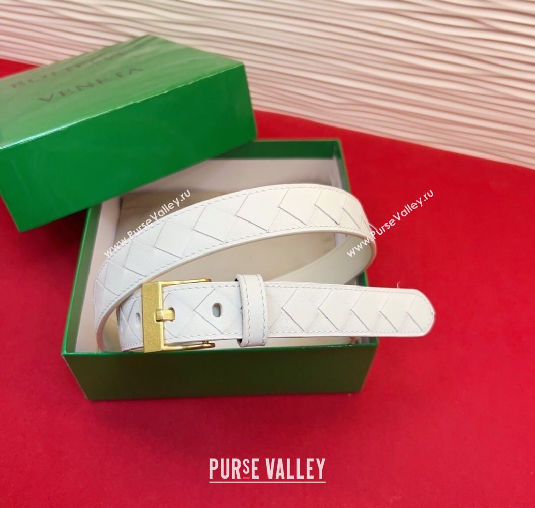 Bottega Veneta Intrecciato Leather Belt 2cm with Pin Buckle White/Gold 2025 BV26010404 (99-260104071)