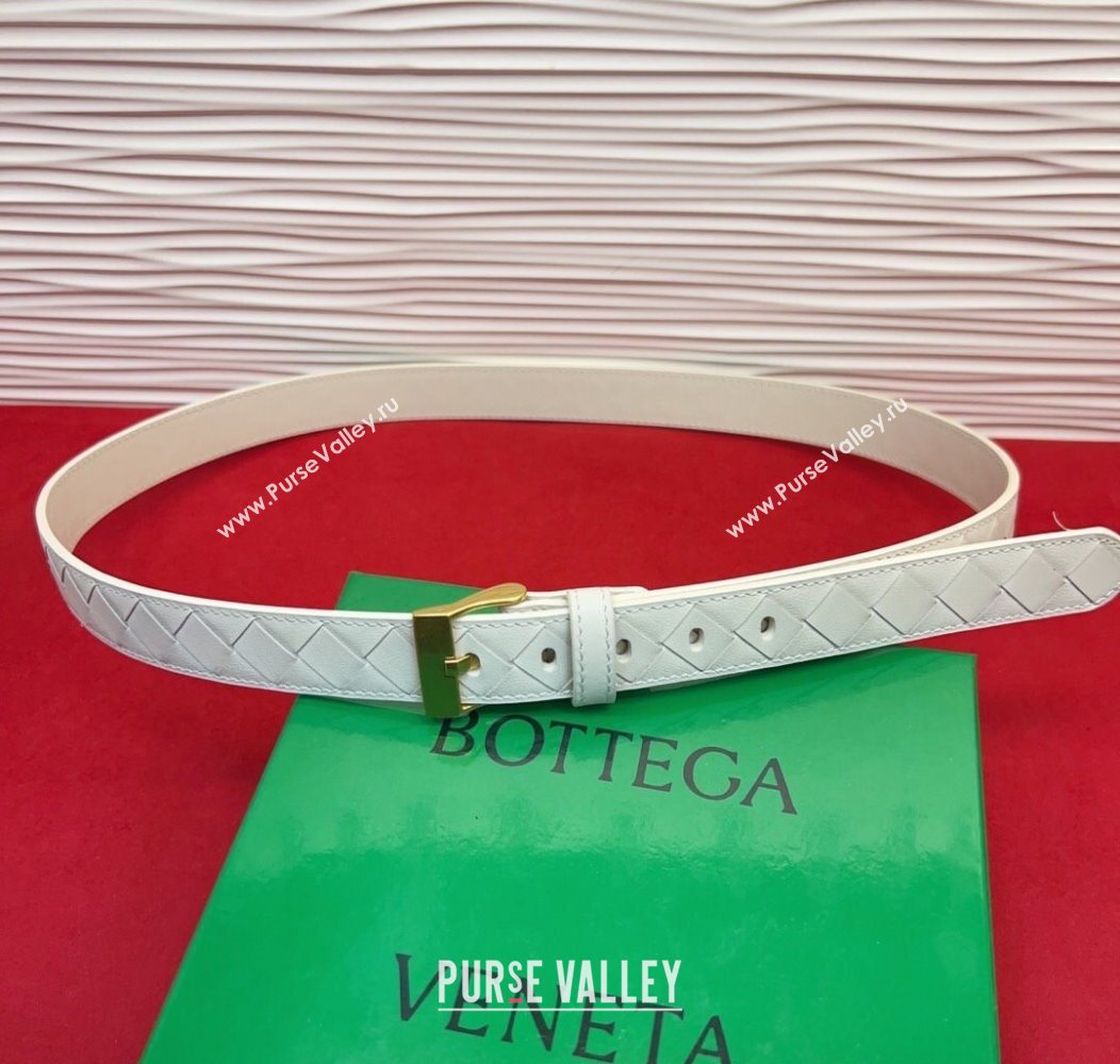 Bottega Veneta Intrecciato Leather Belt 2cm with Pin Buckle White/Gold 2025 BV26010404 (99-260104071)