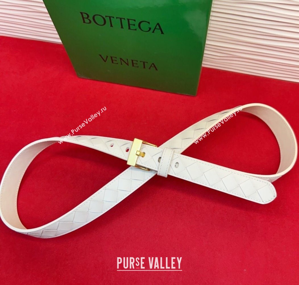 Bottega Veneta Intrecciato Leather Belt 2cm with Pin Buckle White/Gold 2025 BV26010404 (99-260104071)
