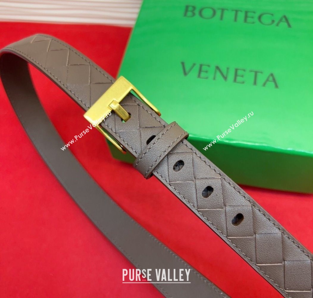 Bottega Veneta Intrecciato Leather Belt 2cm with Pin Buckle Brown/Gold 2025 BV26010404 (99-260104072)