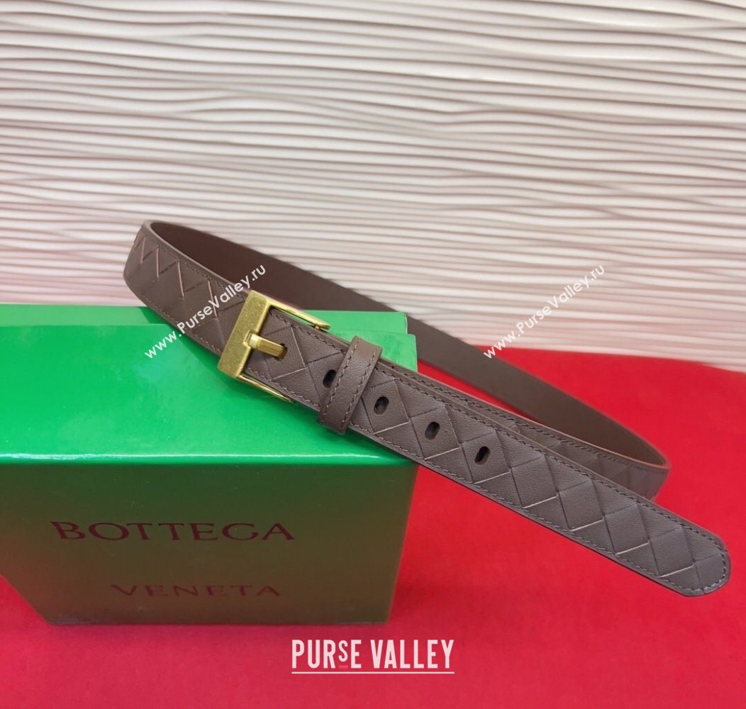 Bottega Veneta Intrecciato Leather Belt 2cm with Pin Buckle Brown/Gold 2025 BV26010404 (99-260104072)