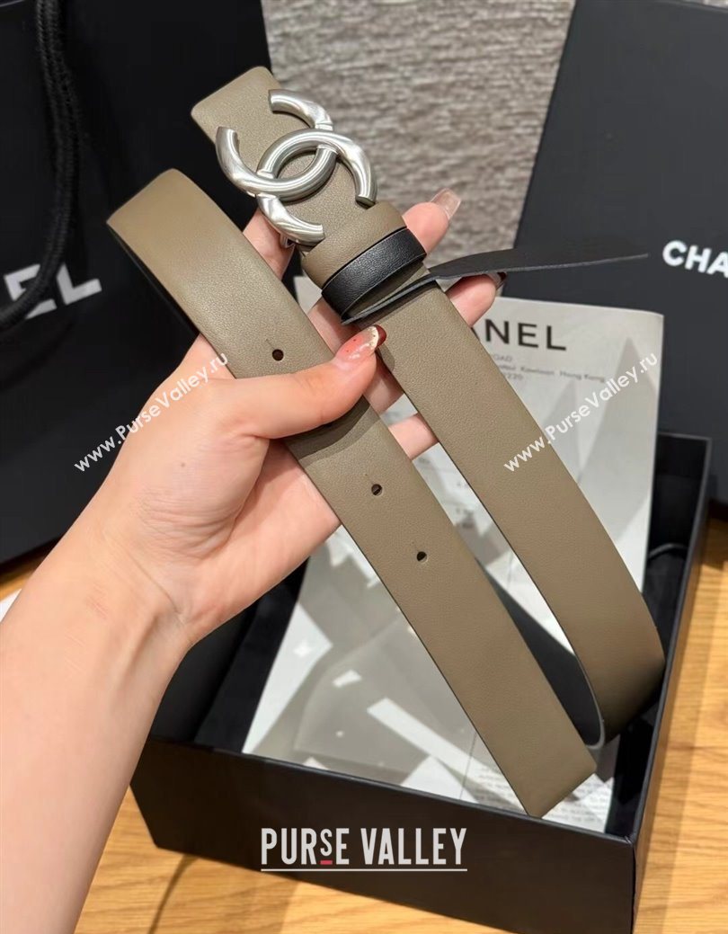 Chanel Calfskin Leather Reversible Belt 3cm with CC Buckle Grey/Silver 2025 1231 (99-251231117)