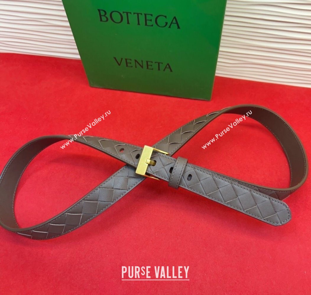 Bottega Veneta Intrecciato Leather Belt 2cm with Pin Buckle Brown/Gold 2025 BV26010404 (99-260104072)