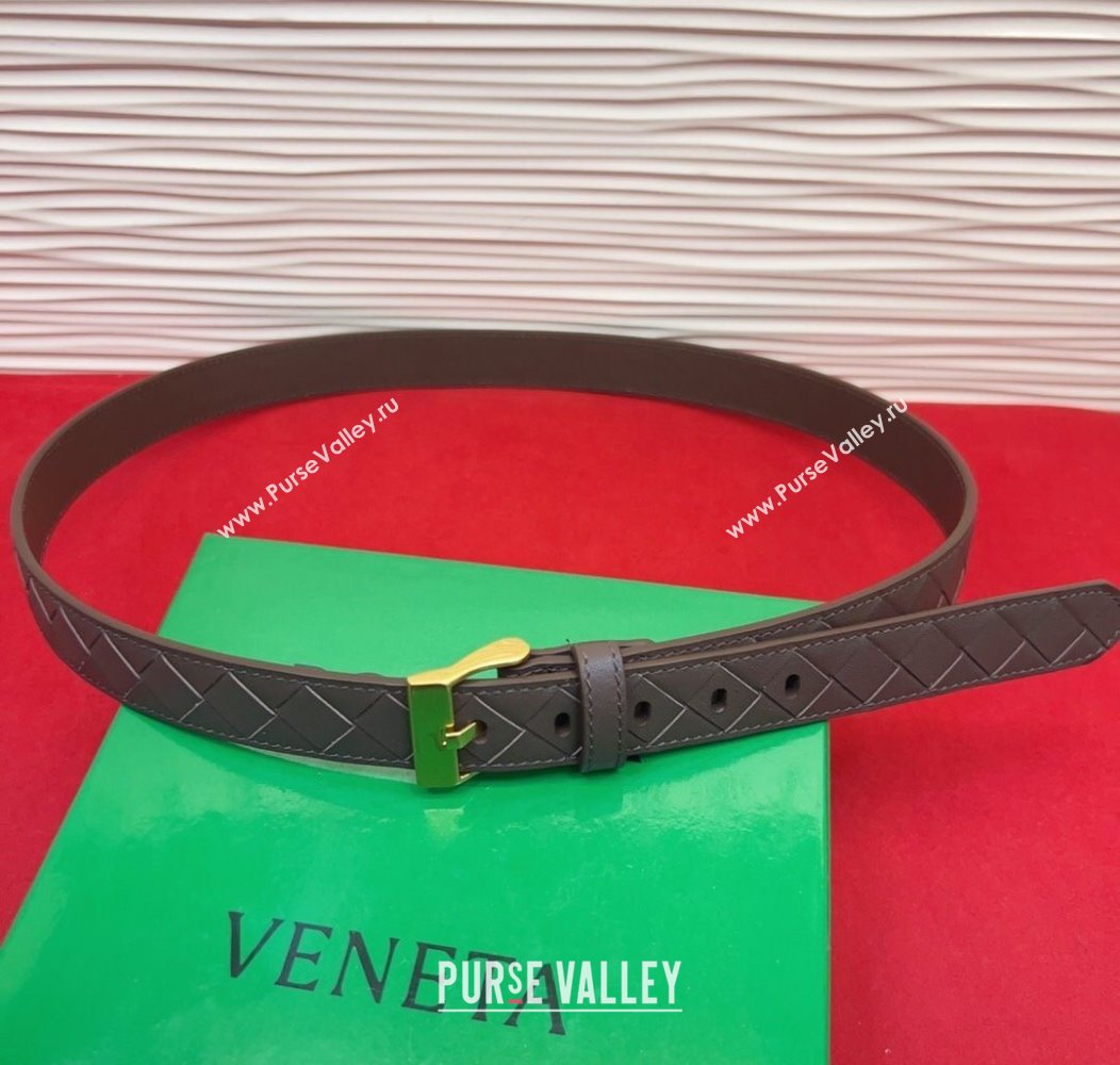 Bottega Veneta Intrecciato Leather Belt 2cm with Pin Buckle Brown/Gold 2025 BV26010404 (99-260104072)