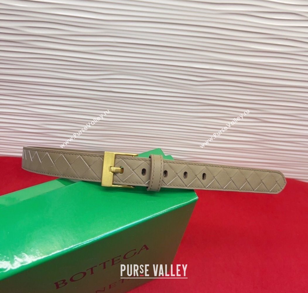 Bottega Veneta Intrecciato Leather Belt 2cm with Pin Buckle Travetine/Gold 2025 BV26010404 (99-260104074)