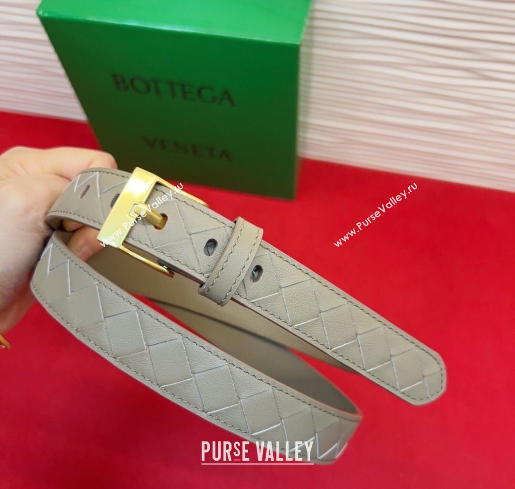 Bottega Veneta Intrecciato Leather Belt 2cm with Pin Buckle Travetine/Gold 2025 BV26010404 (99-260104074)