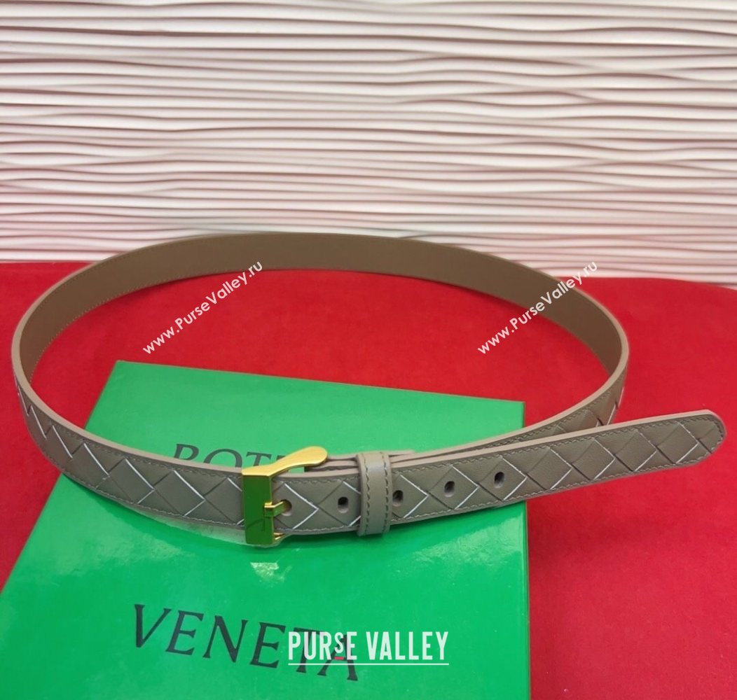 Bottega Veneta Intrecciato Leather Belt 2cm with Pin Buckle Travetine/Gold 2025 BV26010404 (99-260104074)