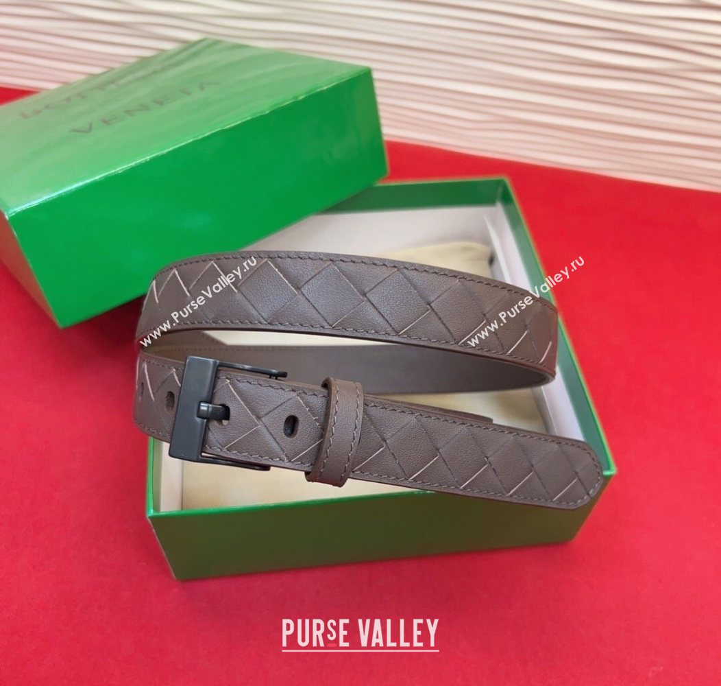 Bottega Veneta Intrecciato Leather Belt 2cm with Pin Buckle Grey/Black 2025 BV26010404 (99-260104075)