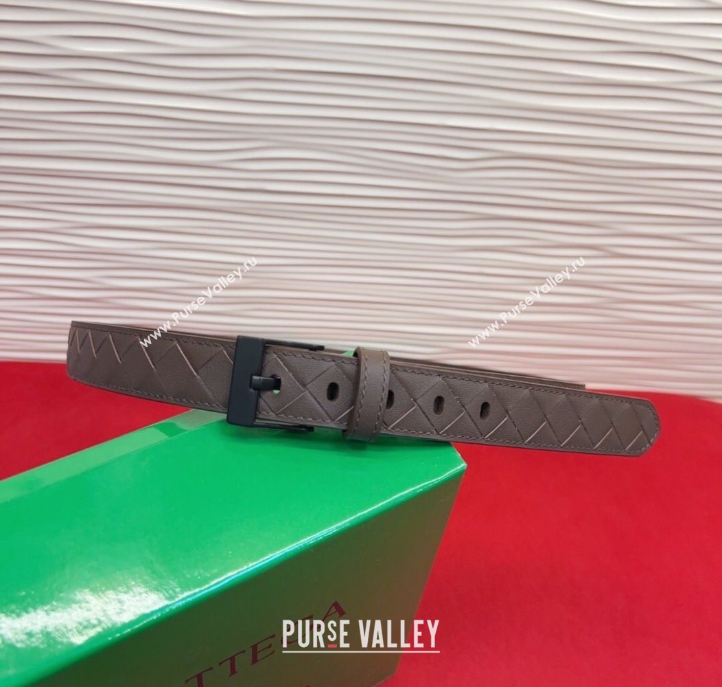 Bottega Veneta Intrecciato Leather Belt 2cm with Pin Buckle Grey/Black 2025 BV26010404 (99-260104075)