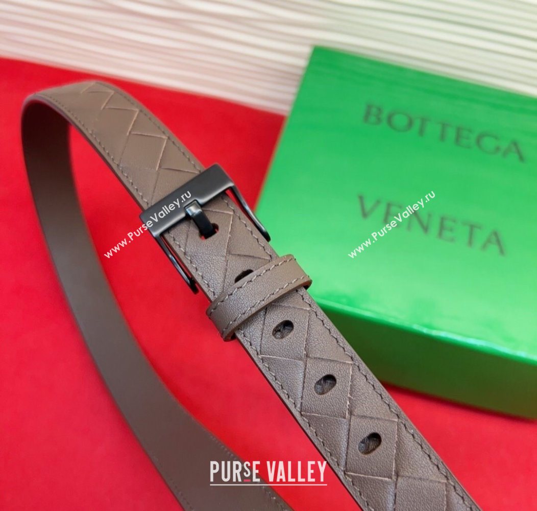 Bottega Veneta Intrecciato Leather Belt 2cm with Pin Buckle Grey/Black 2025 BV26010404 (99-260104075)