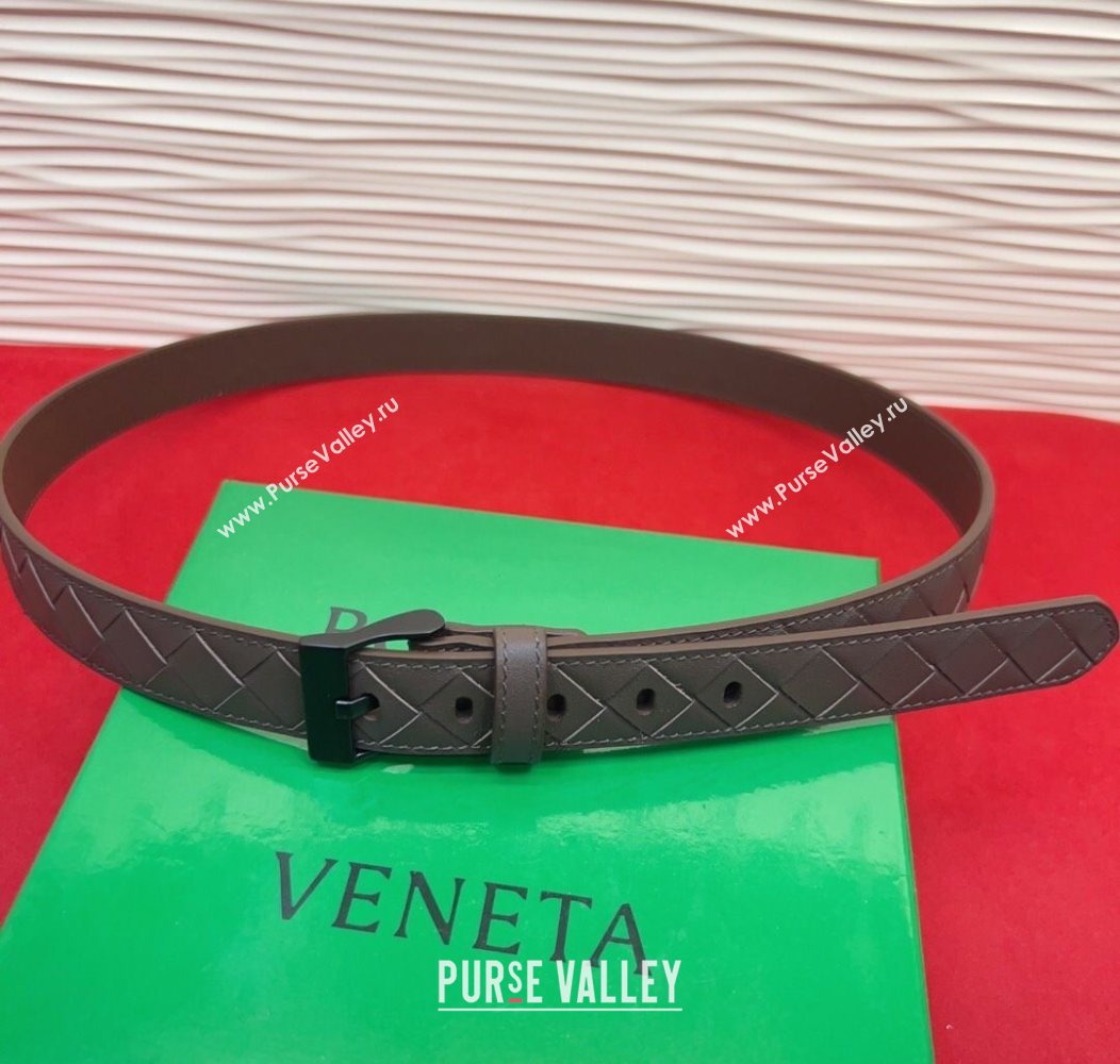 Bottega Veneta Intrecciato Leather Belt 2cm with Pin Buckle Grey/Black 2025 BV26010404 (99-260104075)