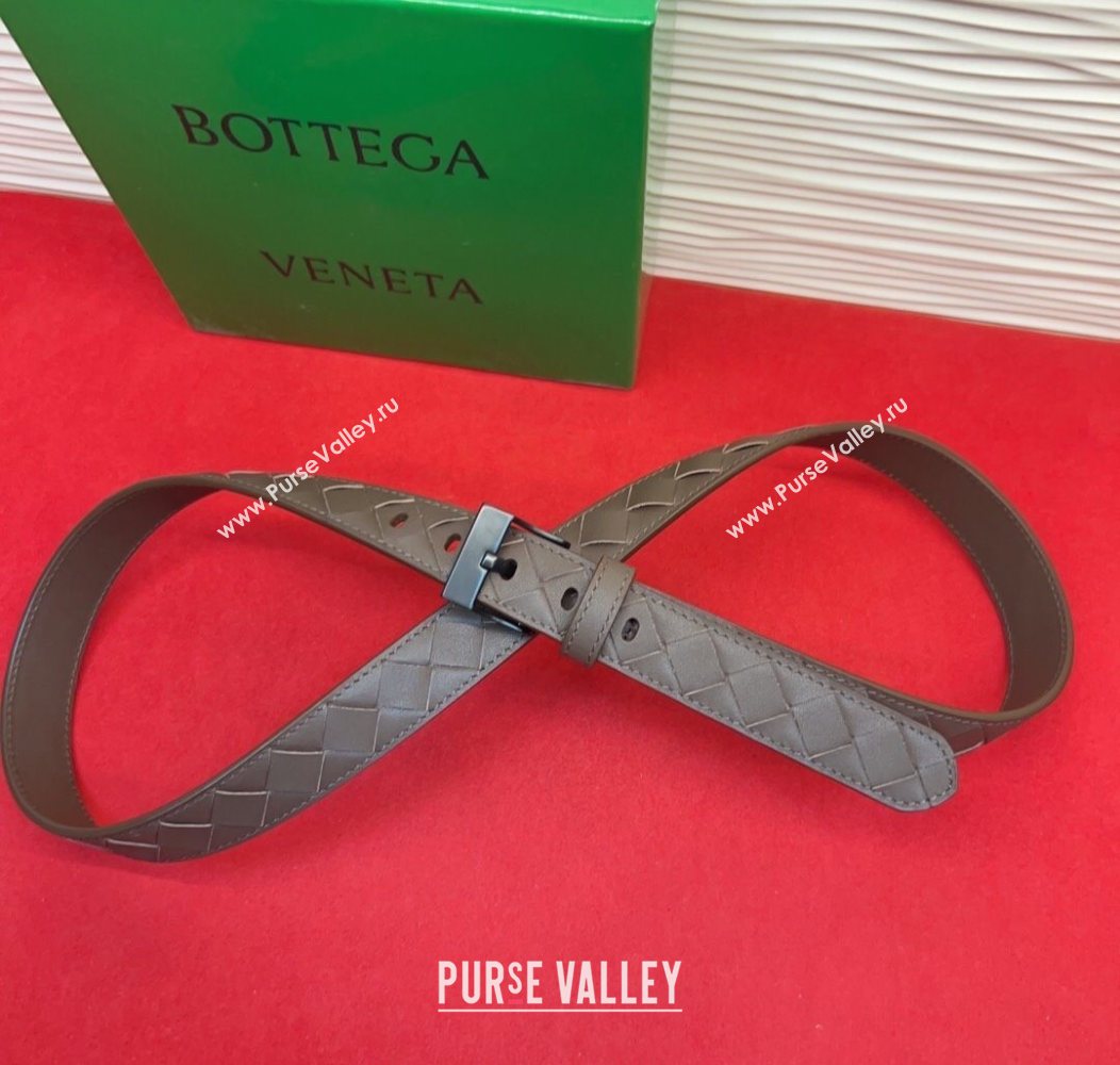 Bottega Veneta Intrecciato Leather Belt 2cm with Pin Buckle Grey/Black 2025 BV26010404 (99-260104075)