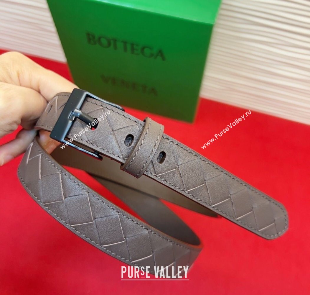 Bottega Veneta Intrecciato Leather Belt 2cm with Pin Buckle Grey/Black 2025 BV26010404 (99-260104075)