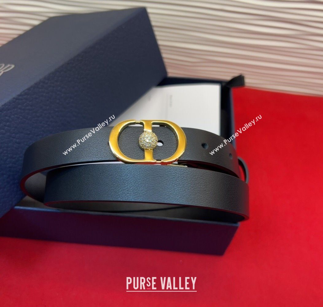 Dior Calfskin Leather Belt 2cm with Strass CD Buckle Black/Gold 2025 1231 (99-251231144)