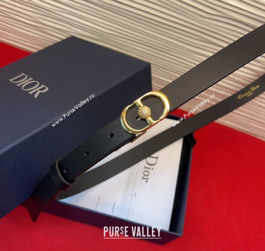 Dior Calfskin Leather Belt 2cm with Strass CD Buckle Black/Gold 2025 1231 (99-251231144)