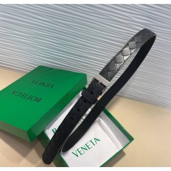 Bottega Veneta Intrecciato Leather Belt 2cm with Pin Buckle Black/Silver 2025 BV26010404 (99-260104079)